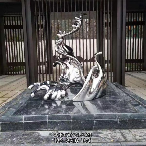 戶外大型不銹鋼雕塑浪花廣場抽象景觀擺件（5）