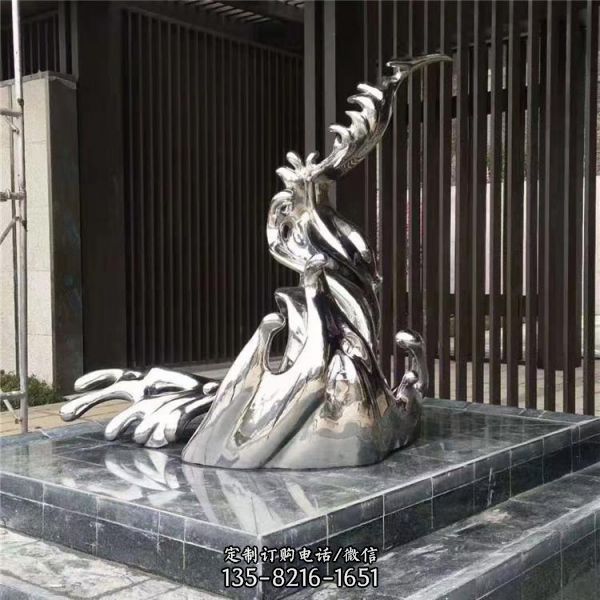 戶外大型不銹鋼雕塑浪花廣場抽象景觀擺件（4）
