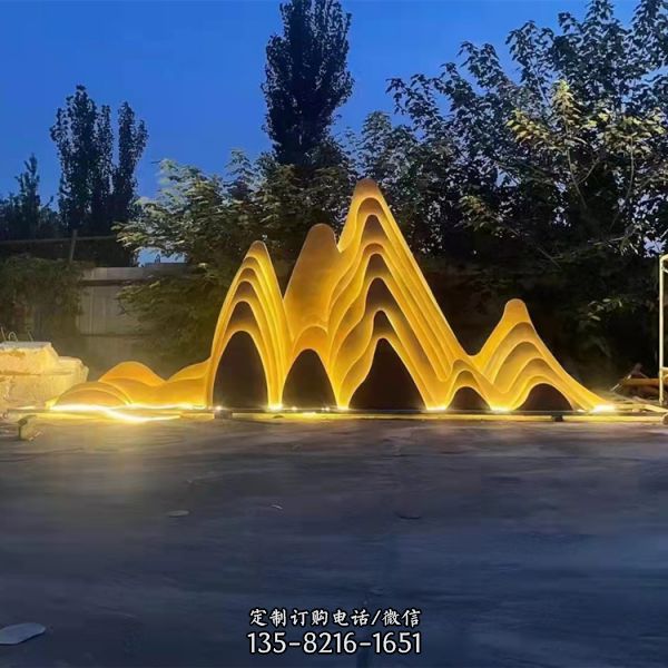 不銹鋼鏡面切片假山戶外園林水景觀落地擺件（4）