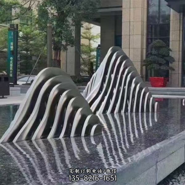 不銹鋼鏡面切片假山戶外園林水景觀落地擺件（2）