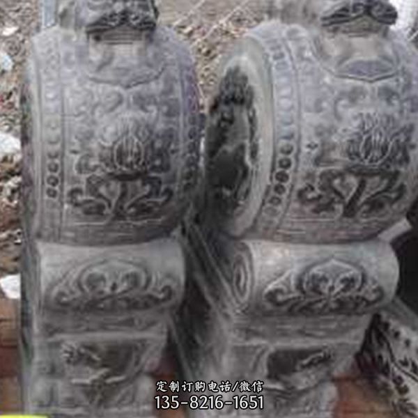 景觀中式青石門墩 圓形抱鼓石雕塑（4）