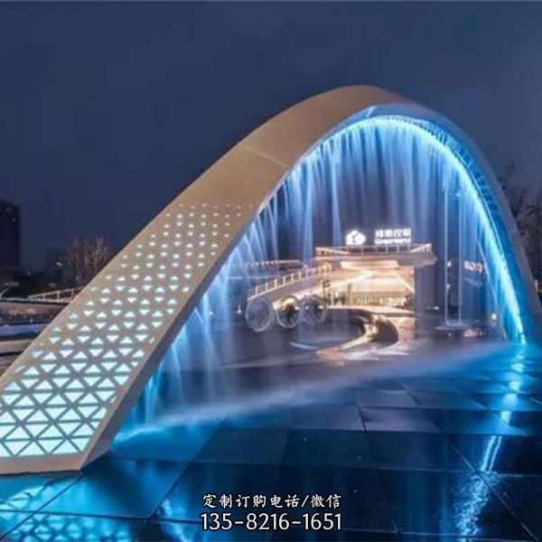 戶外不銹鋼網紅互動發光噴霧圓環門景觀（4）