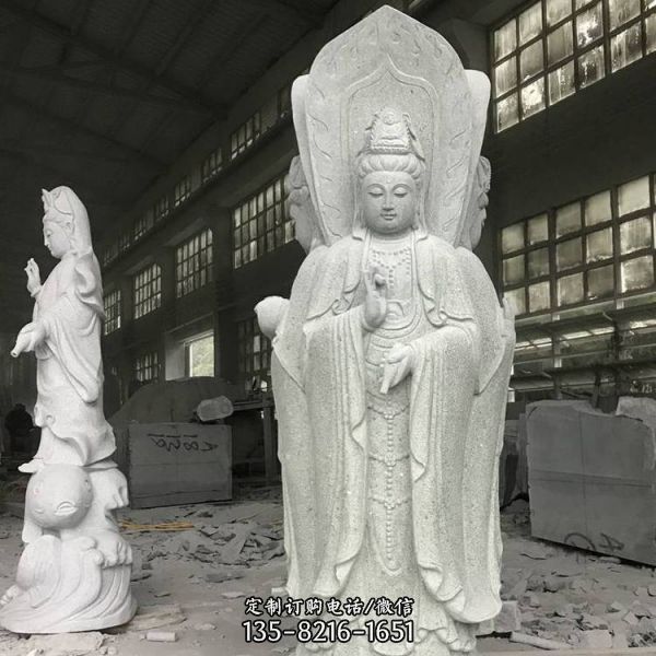 石雕園林大型觀音雕塑 戶外大理石三面觀音擺件（3）