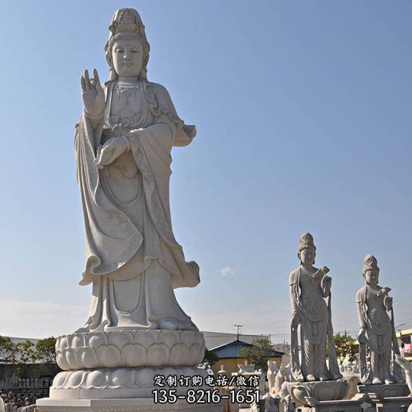 石雕園林大型觀音雕塑 戶外大理石三面觀音擺件（5）