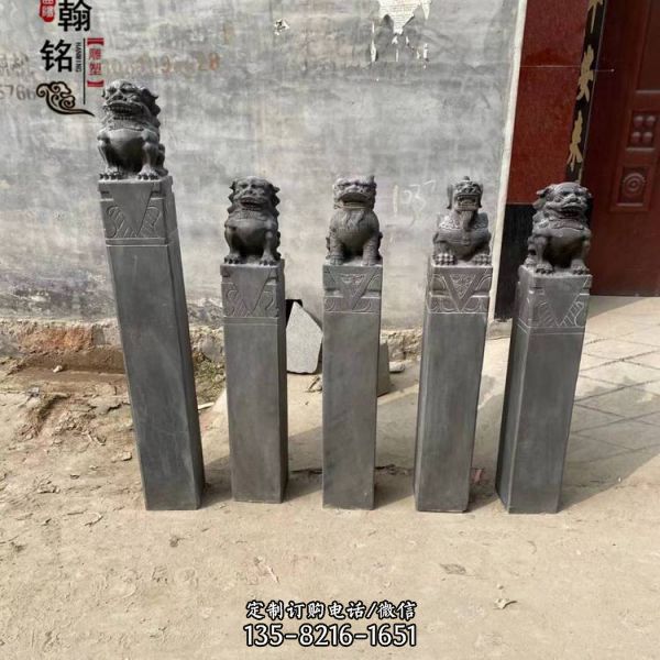 青石石雕栓馬柱仿古做舊四大神獸拴馬柱雕塑（3）