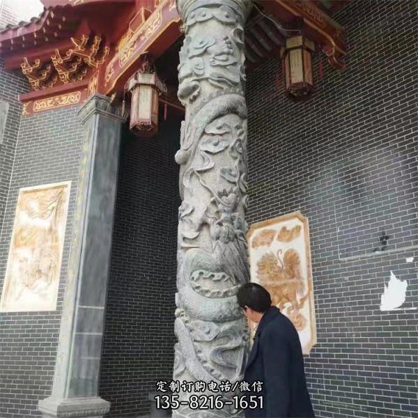 青石龍柱，古建石柱子