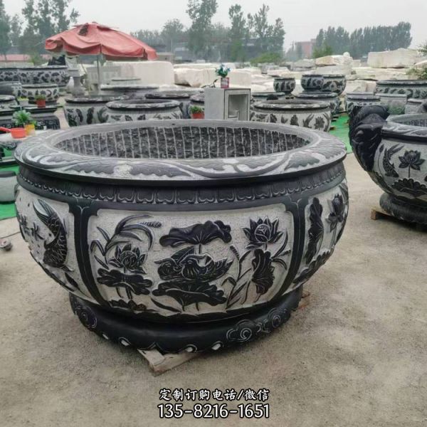 青石石雕魚缸花盆庭院荷花水缸雕塑（3）