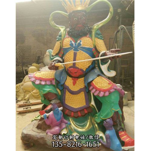 寺廟室內擺放大型樹脂彩繪四大天王神像