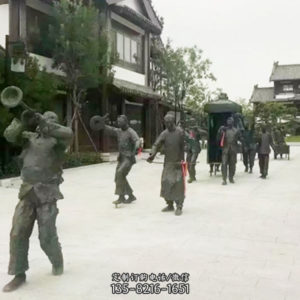 景點(diǎn)古鎮(zhèn)街道裝飾玻璃鋼仿銅民俗古人接親小品雕俗