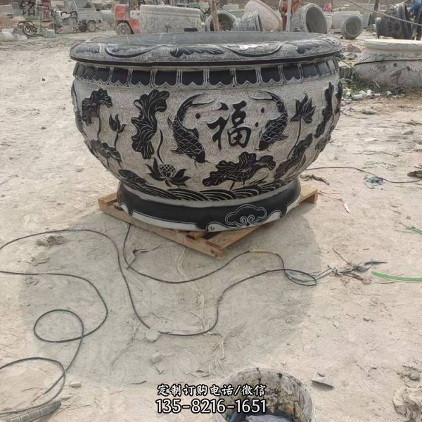 庭院室外擺放漢白玉花盆仿古做舊魚缸鎮宅納福盆景（3）