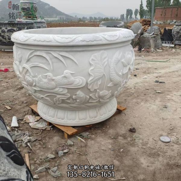 庭院室外擺放漢白玉花盆仿古做舊魚缸鎮宅納福盆景（2）