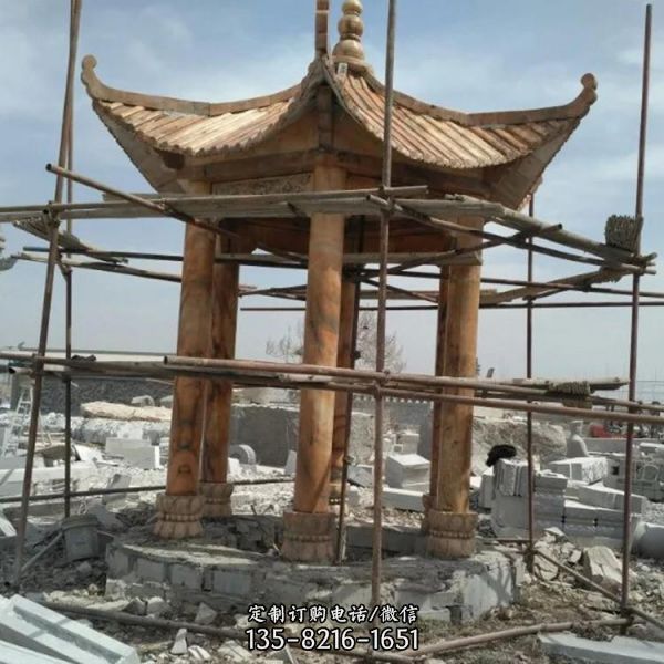 公園擺放大理石仿古休閑涼亭雕塑（4）