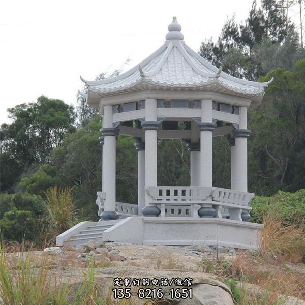 公園擺放大理石仿古休閑涼亭雕塑（5）