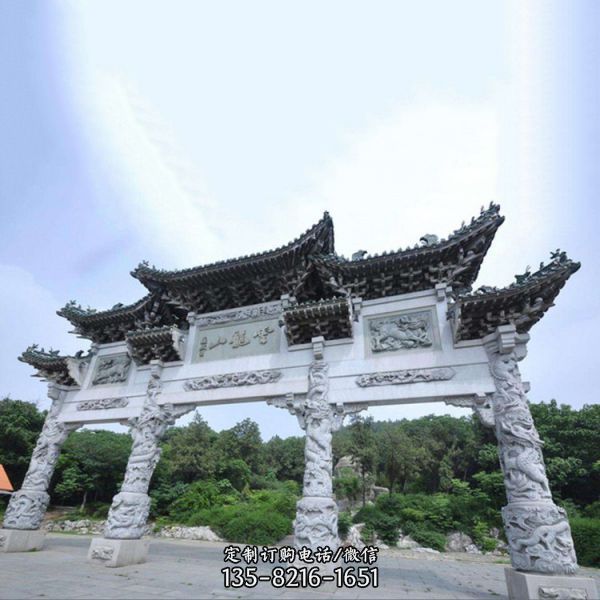 園林景觀三門古建筑花崗巖門樓石牌坊（2）