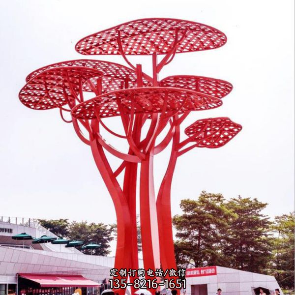 公園戶外擺放大型噴漆不銹鋼鏤空樹景觀雕塑