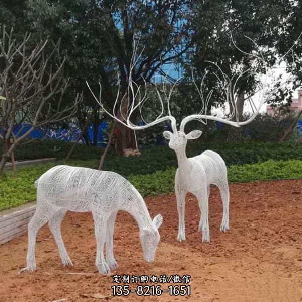 公園草坪梅花鹿雕塑不銹鋼幾何景觀小鹿擺件（4）
