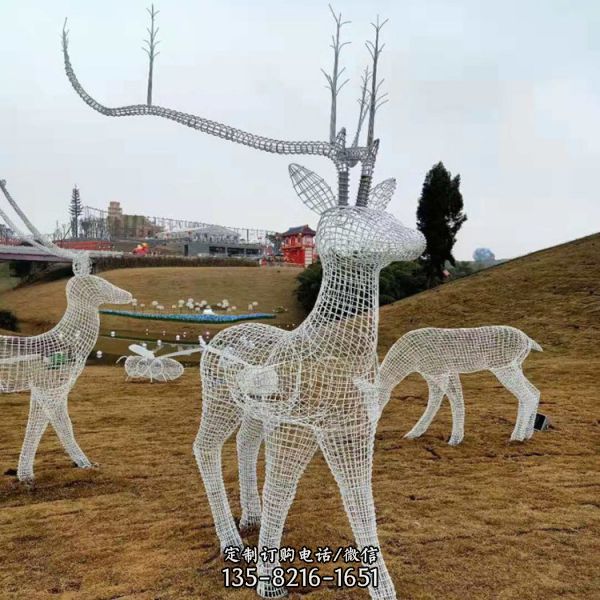 不銹鋼鏤空樹枝鹿角抽象鹿雕塑（4）