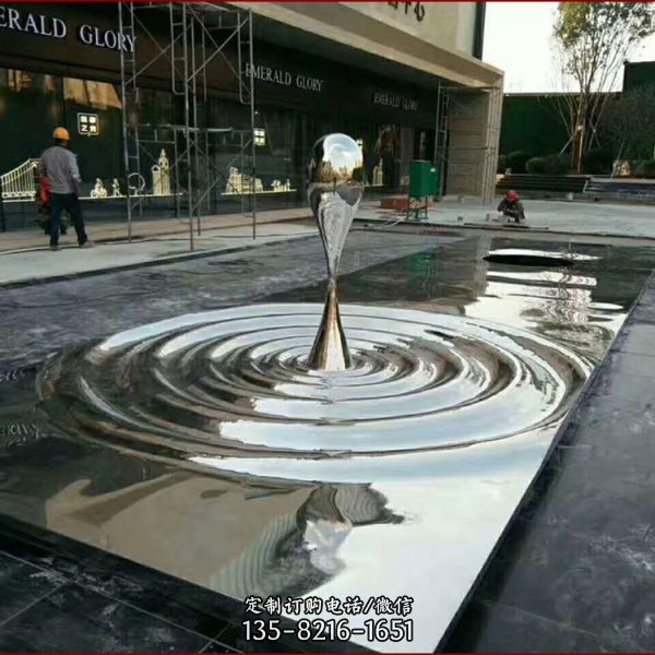 別墅會所不銹鋼鏡面水滴噴泉雕塑（1）