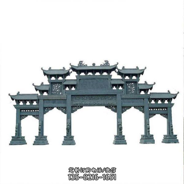 村口石大門擺件 大理石青石石雕牌坊雕塑（2）