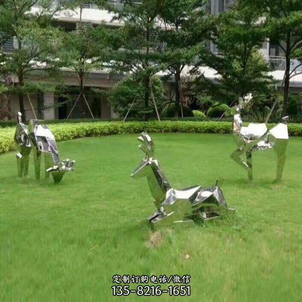 廣場小區(qū)綠地不銹鋼仰頭鏡面鹿動物雕塑（2）