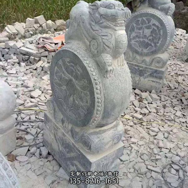 青石仿古大門門口鎮宅獅子抱鼓石雕塑（3）