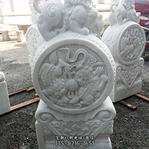 青石仿古大門門口鎮宅獅子抱鼓石雕塑（4）