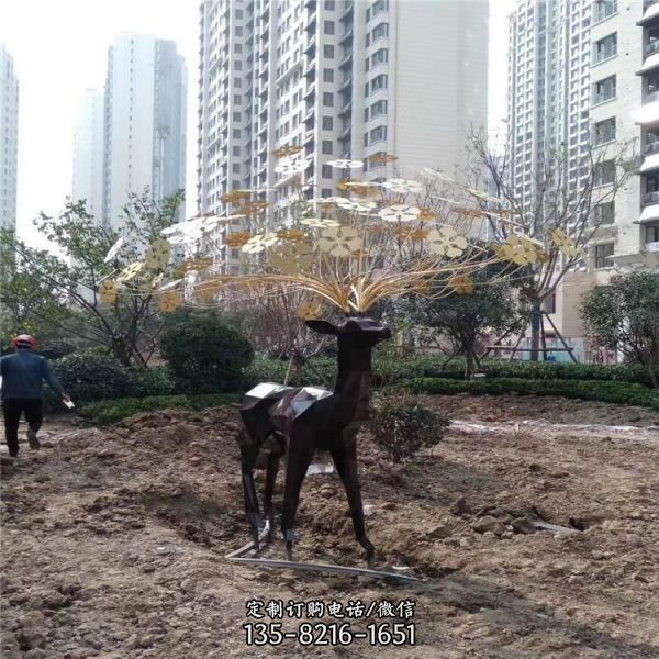 園林廣場綠地不銹鋼抽象鹿動物景觀裝飾雕塑（1）