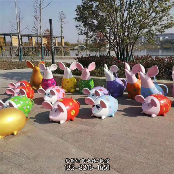 廣場(chǎng)公園玻璃鋼卡通鼠雕塑 拜年裝飾鼠造型（2）