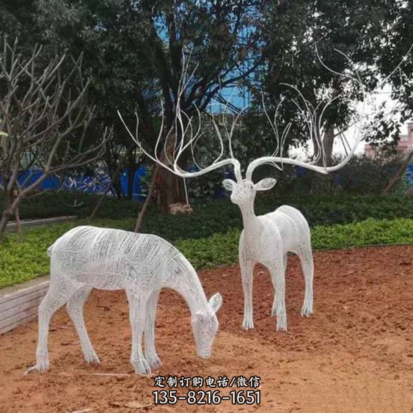 小區園林綠地不銹鋼鏤空鹿動物小品雕塑（3）