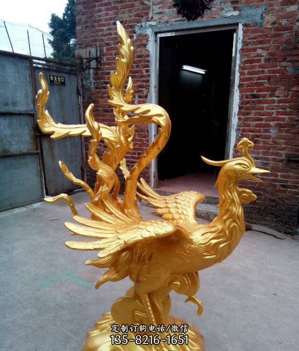 景區園林景觀玻璃鋼漆金鳳凰雕塑（2）