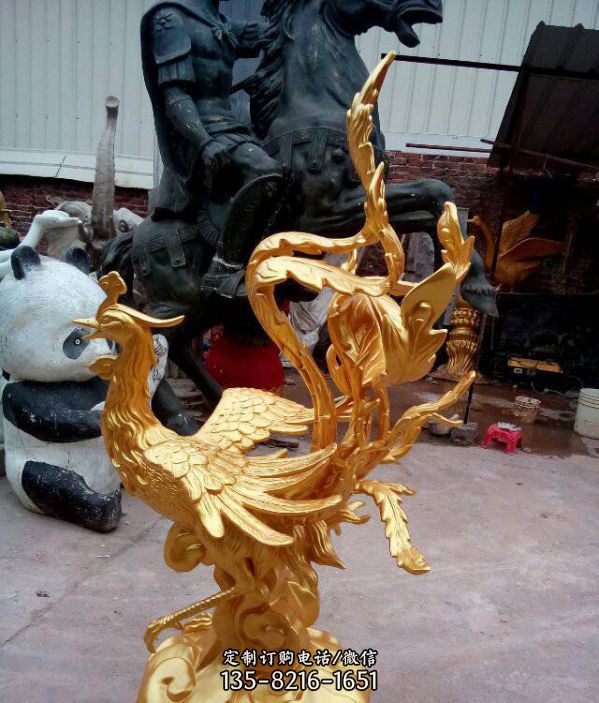 景區園林景觀玻璃鋼漆金鳳凰雕塑（3）