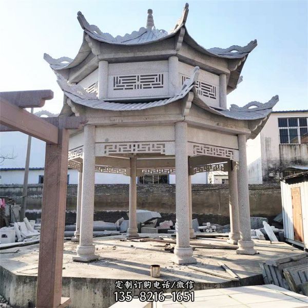 中式小區戶外乘涼仿古石亭子雕塑（4）