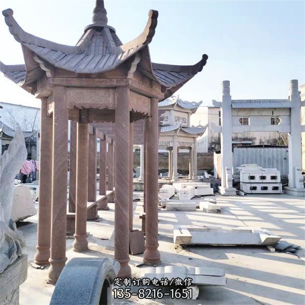中式小區戶外乘涼仿古石亭子雕塑（2）