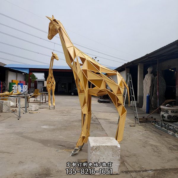 大型鏡面不銹鋼長頸鹿動物園林小品景觀雕塑（4）