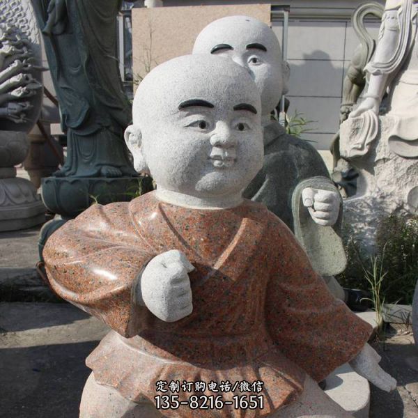 寺廟砂石石雕打坐小和尚雕塑（2）