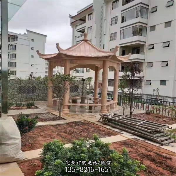 別墅小區(qū)大型大理石石雕休息乘涼亭雕塑（1）