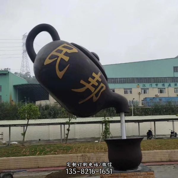 玻璃鋼仿銅懸空流水銅天壺室外水景觀雕塑（1）