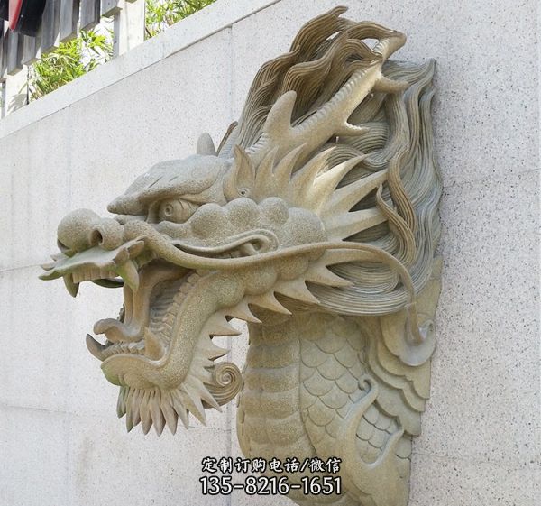 大理石石雕戶外庭院墻壁上的龍頭景觀擺件