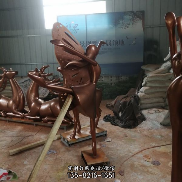 玻璃鋼仿銅戶外園林跳舞花仙子雕塑
