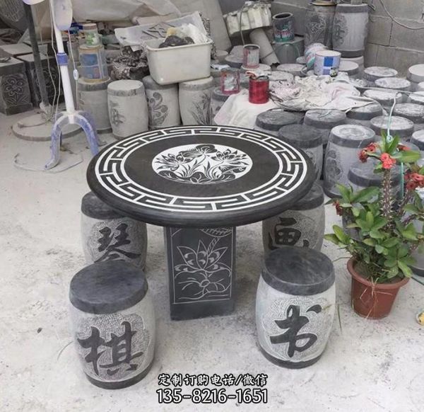 仿古青石石桌 庭院下棋石桌石凳 雕塑（6）