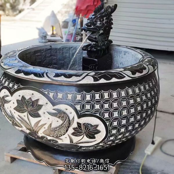 石雕天壺魚缸 青石仿古花盆養魚池流水擺件（2）
