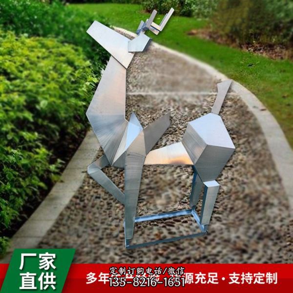 抽象幾何不銹鋼戶外園林小鹿雕塑