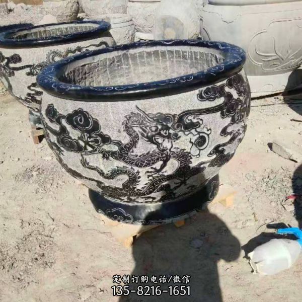 石雕魚缸花盆荷花缸招財庭院別墅石缸水缸（4）