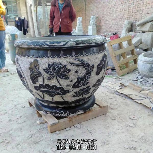 石雕魚缸花盆荷花缸招財庭院別墅石缸水缸（5）