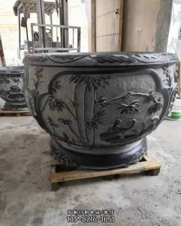 水缸養魚池石缸青石仿古老石槽雕塑（5）