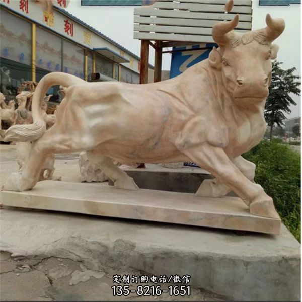 大理石雕刻奮斗牛公園雕塑擺件