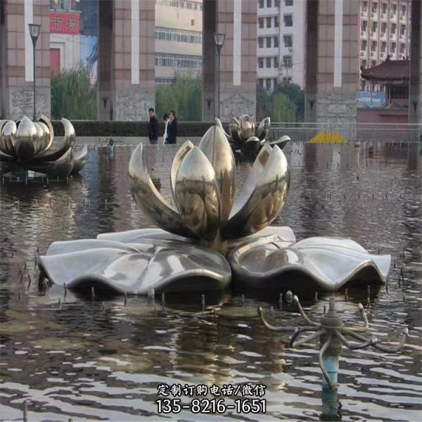 不銹鋼公園大型不銹鋼鏡面拋光荷花水景觀擺件