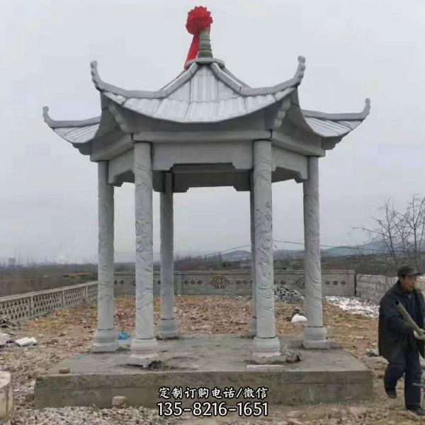 景觀休閑石雕涼亭 大理石六角石亭雕塑（1）