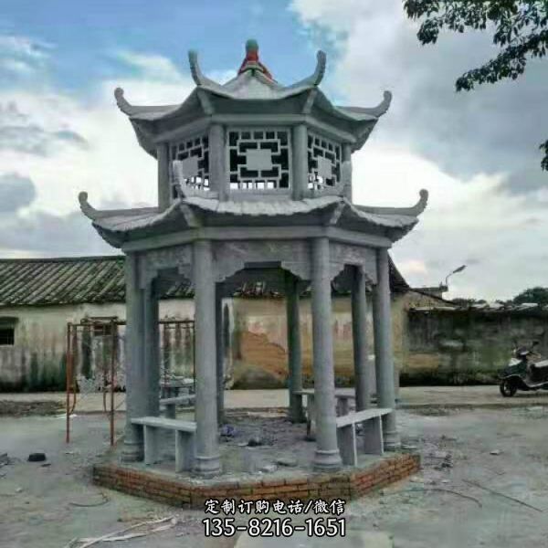 景觀休閑石雕涼亭 大理石六角石亭雕塑（3）