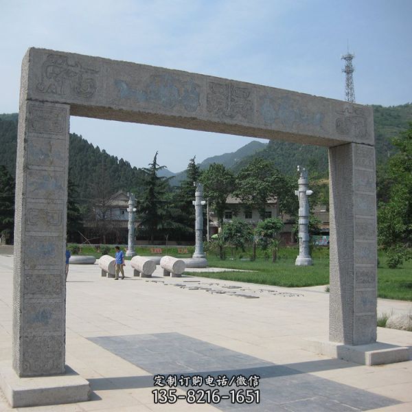 寺廟城鎮(zhèn)大理石石雕大型戶外牌坊雕塑（4）
